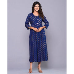 Generic Women's Casual Viscose Rayon 3-4th Sleeve Maternity Kurti (Blue)