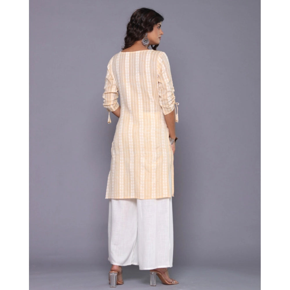 Generic Women's Casual Cotton Blend 3-4th Sleeve Straight Kurti (Yellow)