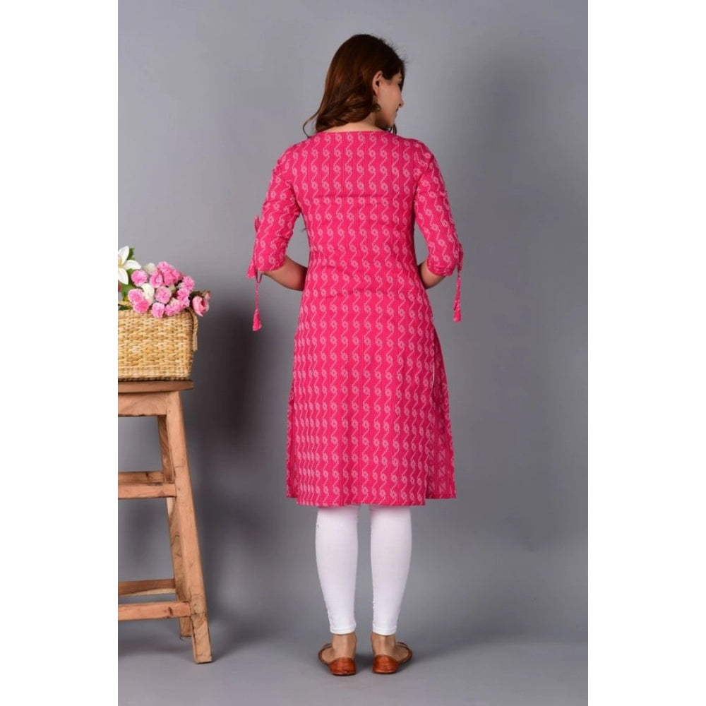 Generic Women's Casual Cotton 3-4th Sleeve Kurti (Pink)