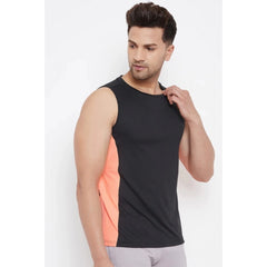 Generic Men's Solid Polyester Sleeveless T.Shirt (Black)