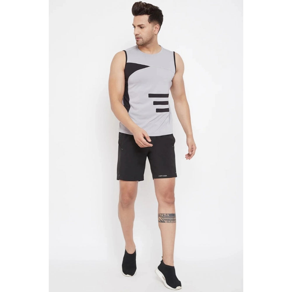 Generic Men's Striped Polyester Sleeveless T.Shirt (Grey)