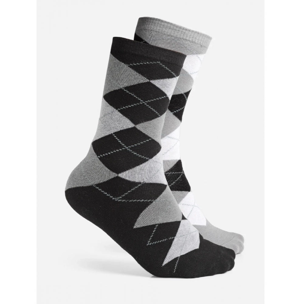 Generic Men's Printed Cotton Spandex Calf Length Socks (Assorted)