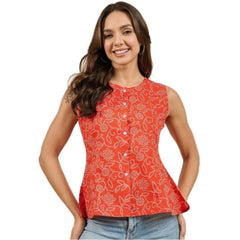 Generic Women's Casual Cotton Self Design Sleeveless Western Wear Top (Orange)