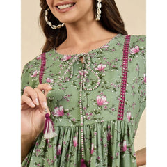 Generic Women's Casual Cotton Floral Printed 3-4th Sleeve Western Wear Top (Green)