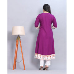 Generic Women's Casual Viscose Rayon 3-4th Sleeve Kurti (Purple)