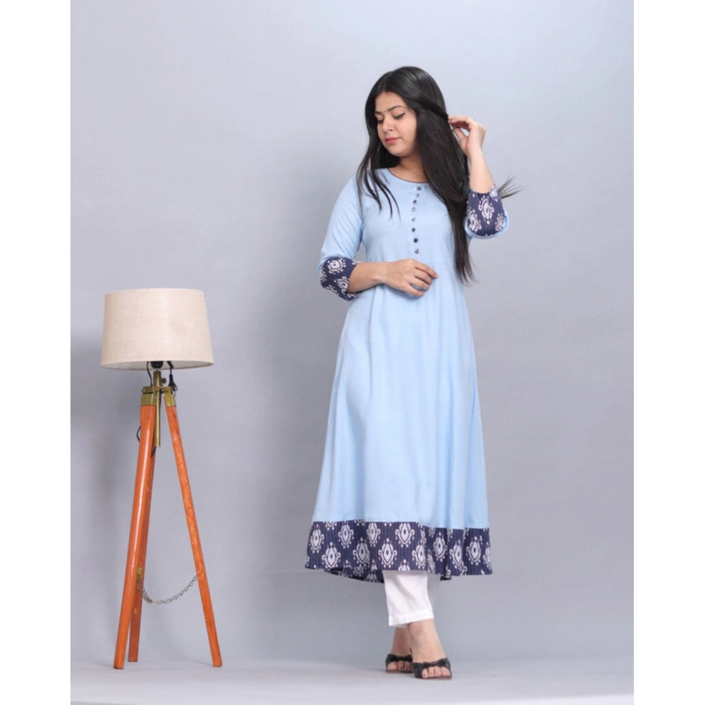 Generic Women's Casual Viscose Rayon 3-4th Sleeve Kurti (Light Blue)