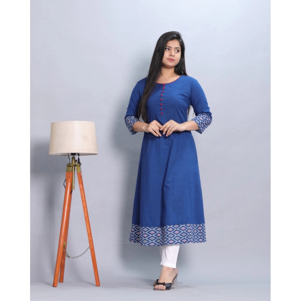 Generic Women's Casual Viscose Rayon 3-4th Sleeve Kurti (Indigo Blue)