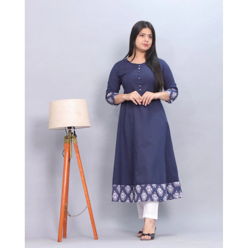 Generic Women's Casual Viscose Rayon 3-4th Sleeve Kurti (Blue)