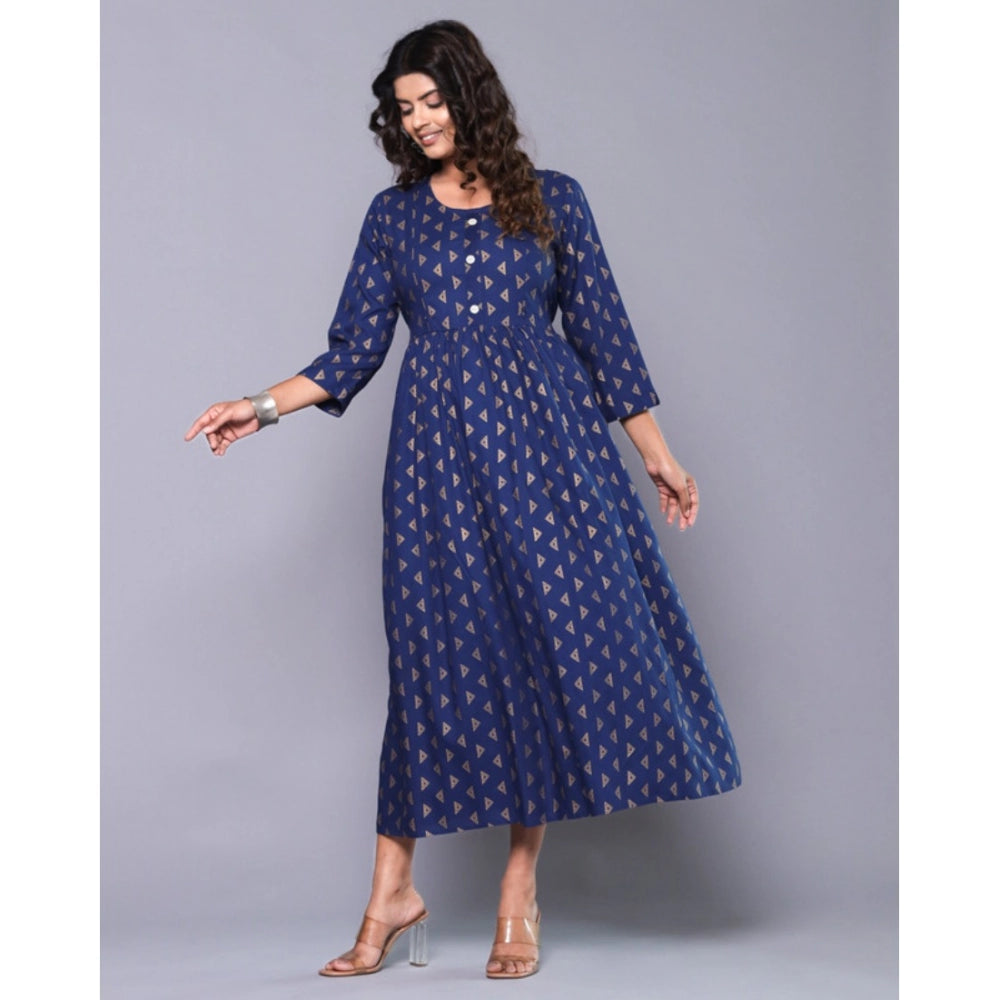 Generic Women's Casual Viscose Rayon 3-4th Sleeve Maternity Kurti (Blue)