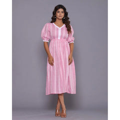 Generic Women's Casual Cotton Blend Short Sleeve Gown (Pink)