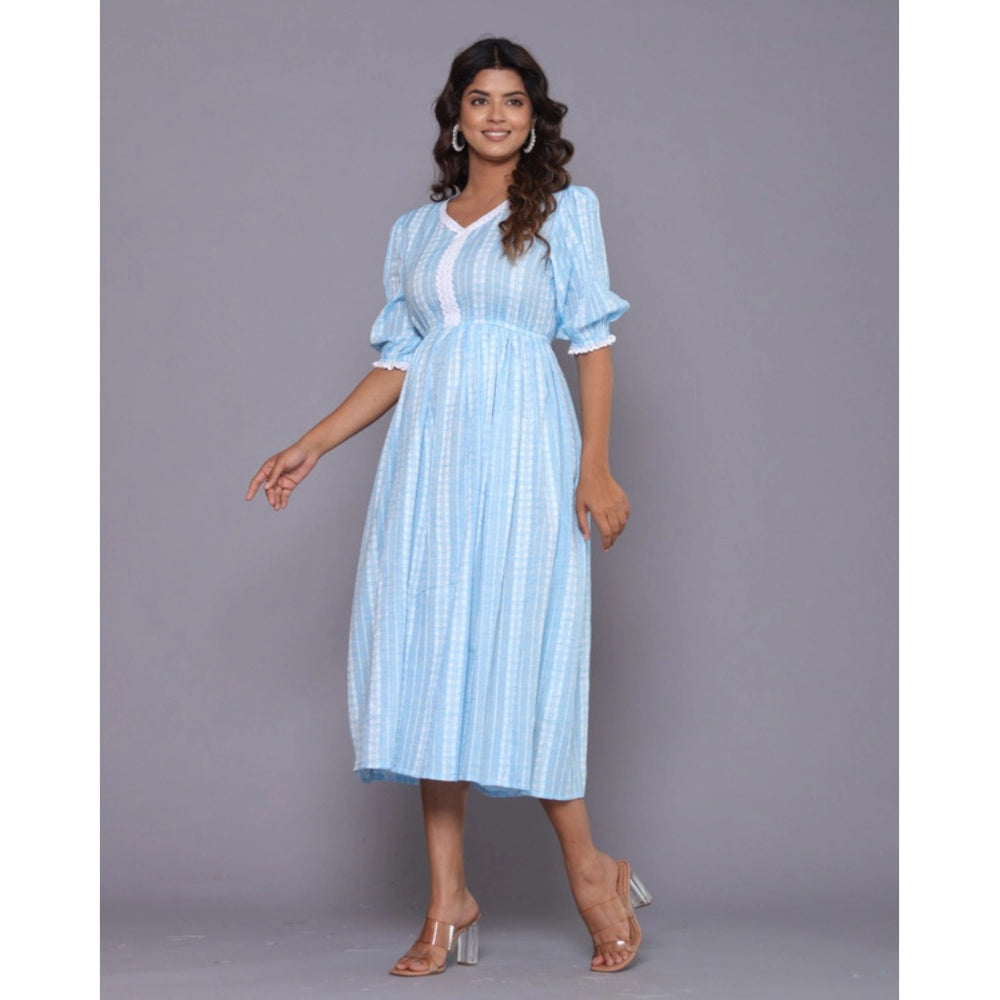 Generic Women's Casual Cotton Blend Short Sleeve Gown (Aqua Blue)