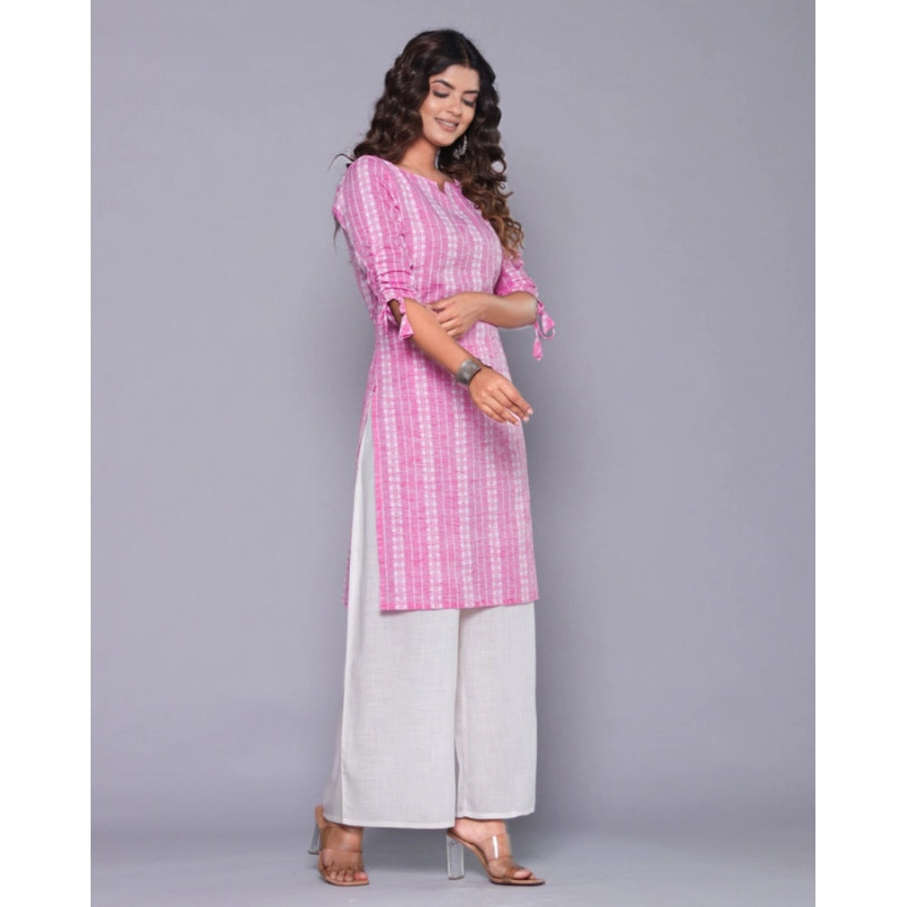 Generic Women's Casual Cotton Blend 3-4th Sleeve Straight Kurti (Pink)