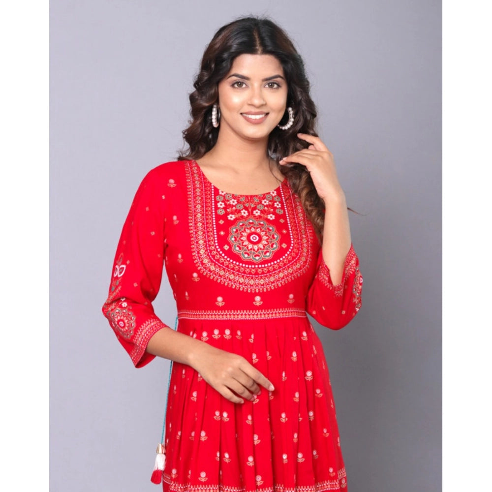 Generic Women's Casual Viscose Rayon 3-4th Sleeve Kurti (Red)