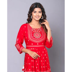 Generic Women's Casual Viscose Rayon 3-4th Sleeve Kurti (Red)