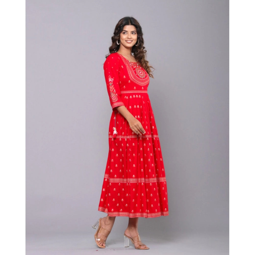 Generic Women's Casual Viscose Rayon 3-4th Sleeve Kurti (Red)