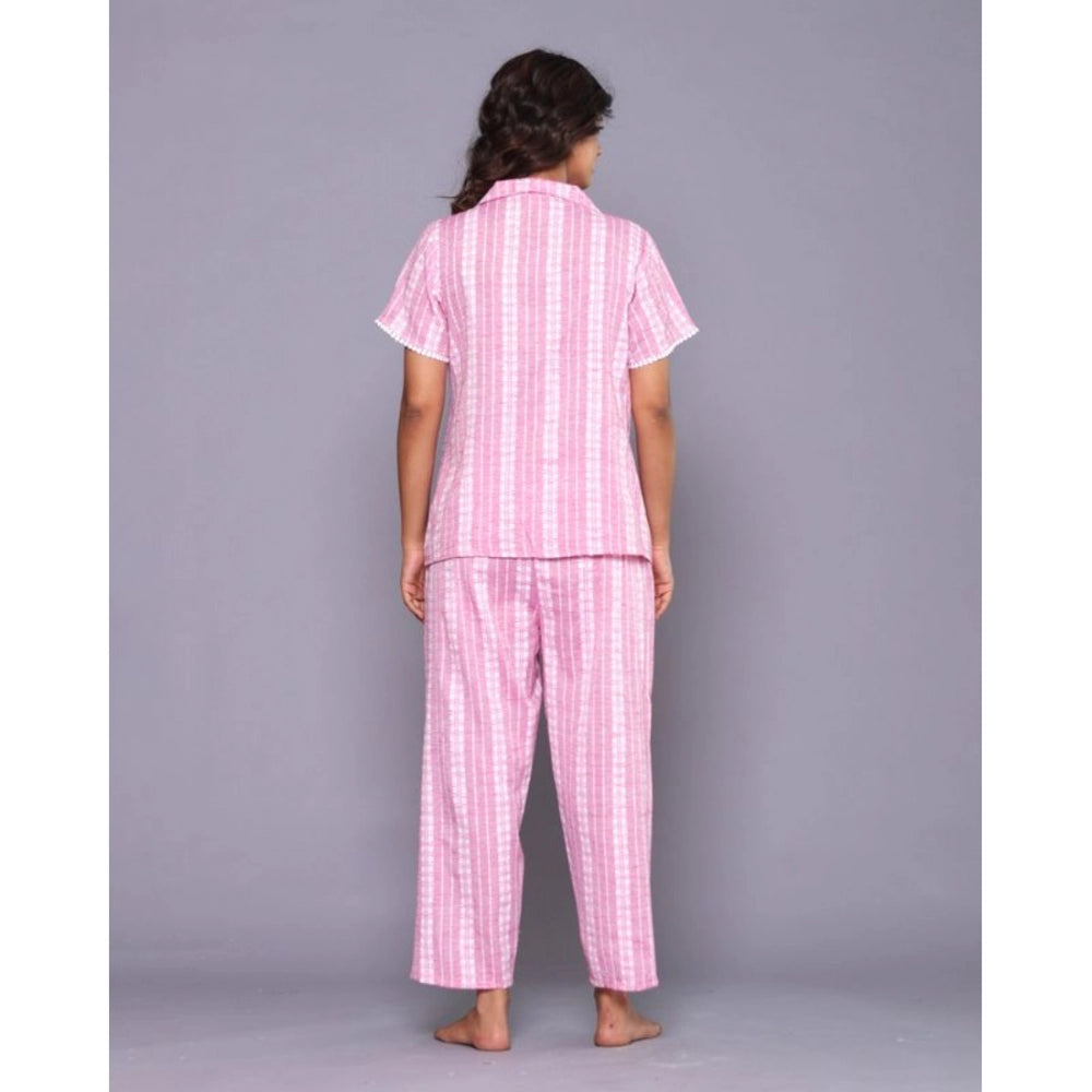 Generic Women's Casual Cotton Short Sleeve Full Night Suit Set (Pink)