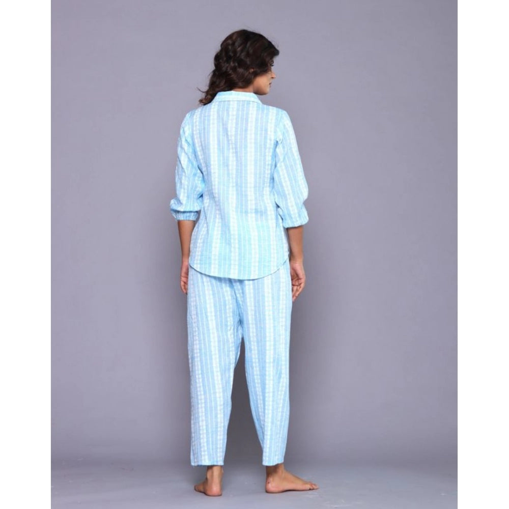 Generic Women's Casual Cotton 3-4th Sleeve Full Night Suit Set (Aqua)