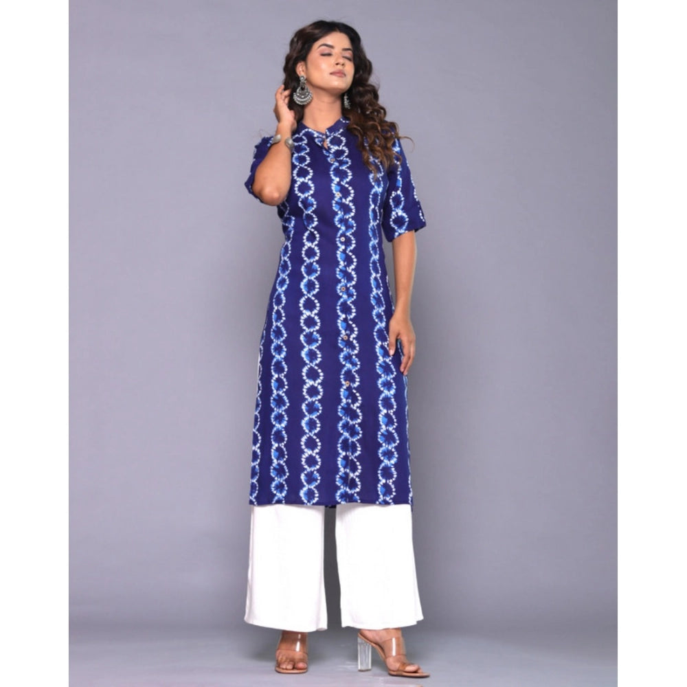 Generic Women's Casual Viscose Rayon 3-4th Sleeve Straight Kurti (Blue)