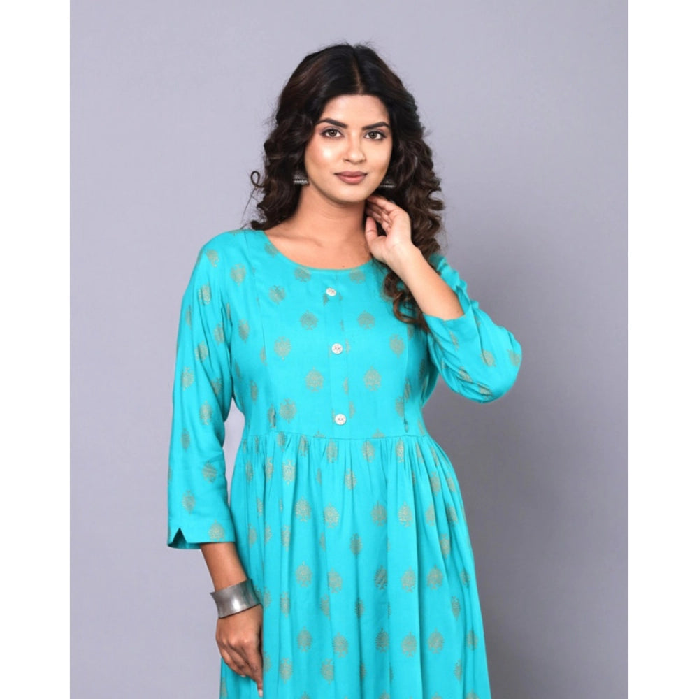 Generic Women's Casual Viscose Rayon 3-4th Sleeve Maternity Kurti (Aqua Blue)