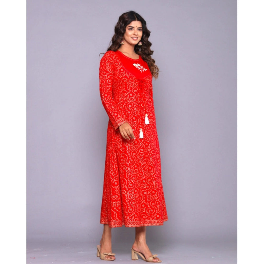 Generic Women's Casual Viscose Rayon 3-4th Sleeve A-line Gown (Red)