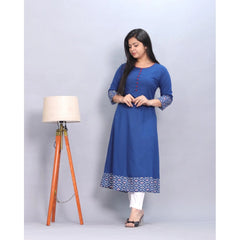 Generic Women's Casual Viscose Rayon 3-4th Sleeve Kurti (Indigo Blue)