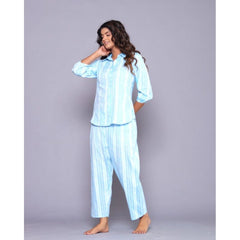 Generic Women's Casual Cotton 3-4th Sleeve Full Night Suit Set (Aqua)