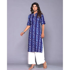 Generic Women's Casual Viscose Rayon 3-4th Sleeve Straight Kurti (Blue)