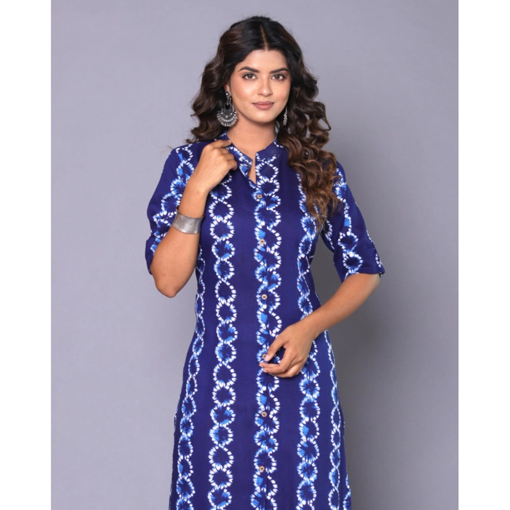 Generic Women's Casual Viscose Rayon 3-4th Sleeve Straight Kurti (Blue)