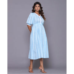 Generic Women's Casual Cotton Blend Short Sleeve Gown (Aqua Blue)