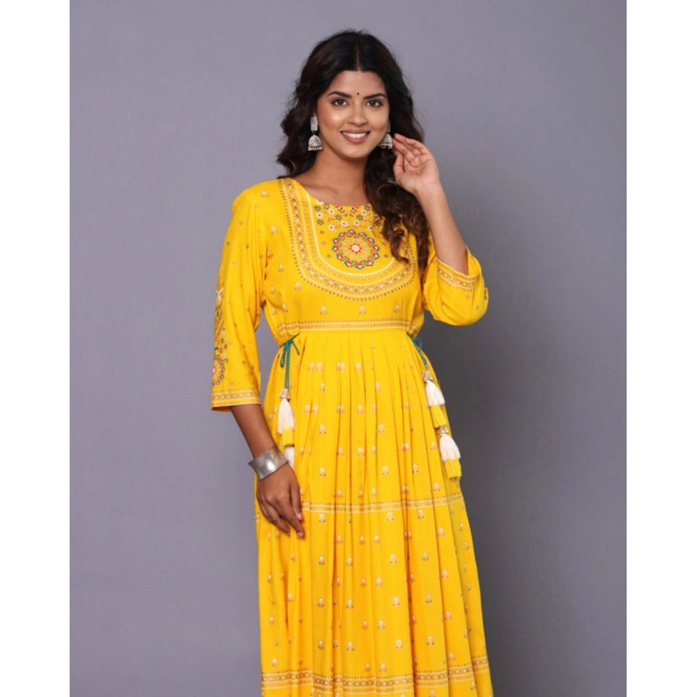 Generic Women's Casual Viscose Rayon 3-4th Sleeve Kurti (Yellow)