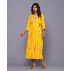 Generic Women's Casual Viscose Rayon 3-4th Sleeve Kurti (Yellow)