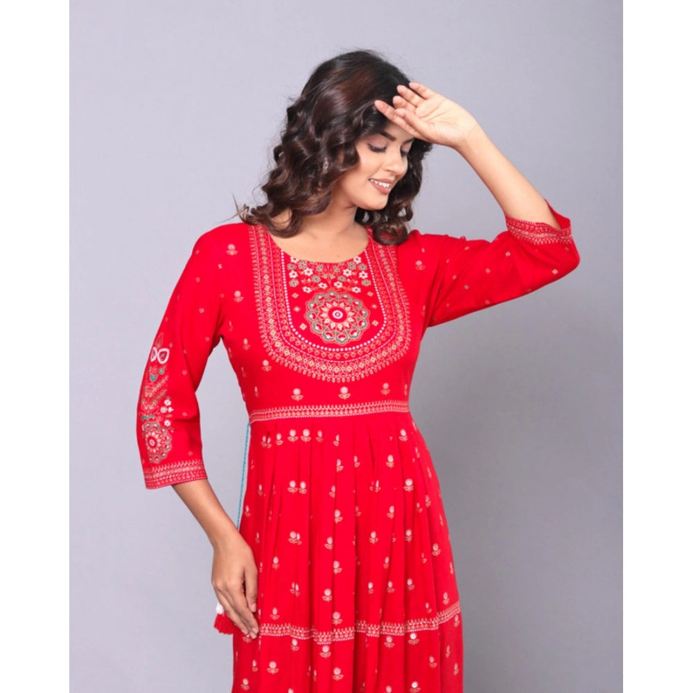 Generic Women's Casual Viscose Rayon 3-4th Sleeve Kurti (Red)