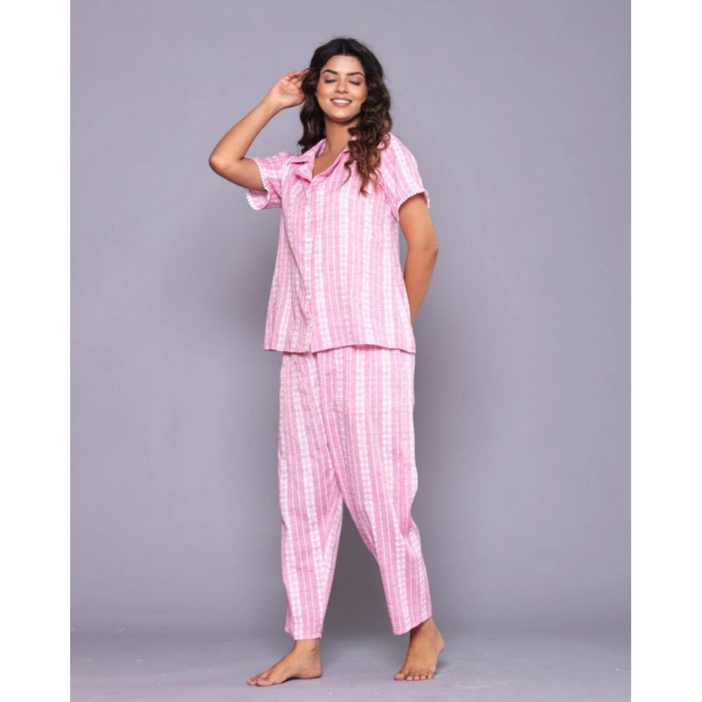 Generic Women's Casual Cotton Short Sleeve Full Night Suit Set (Pink)