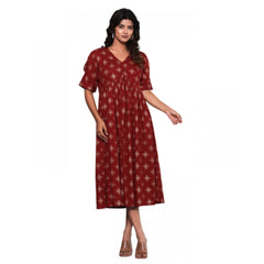 Generic Women's Casual Viscose Rayon Half Sleeve Alia Cut Gown (Maroon)