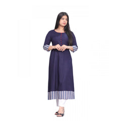 Generic Women's Casual Viscose Rayon 3-4th Sleeve Kurti (Navy Blue)