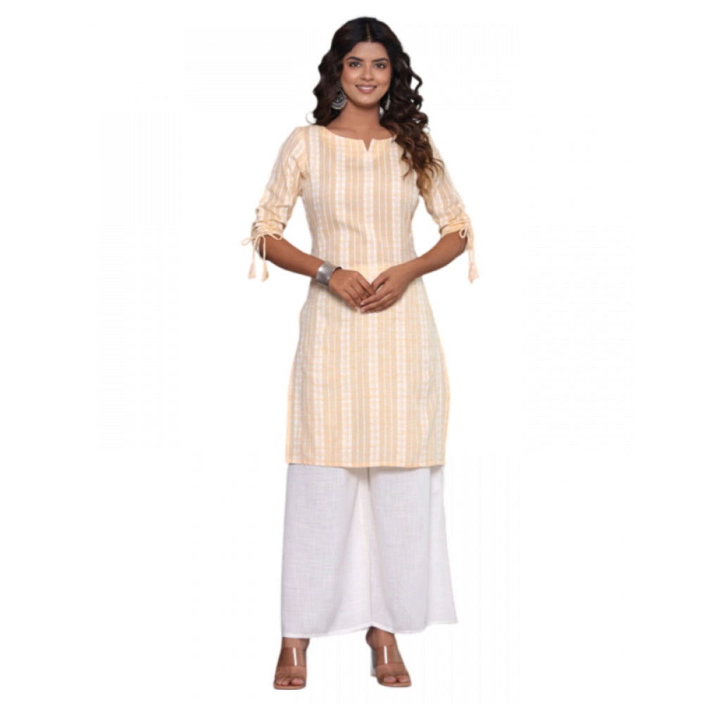 Generic Women's Casual Cotton Blend 3-4th Sleeve Straight Kurti (Yellow)