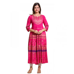 Generic Women's Casual Viscose Rayon 3-4th Sleeve Kurti (Pink)