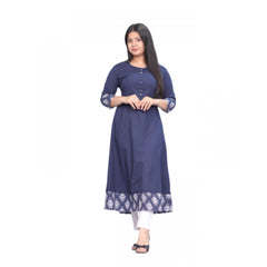 Generic Women's Casual Viscose Rayon 3-4th Sleeve Kurti (Blue)