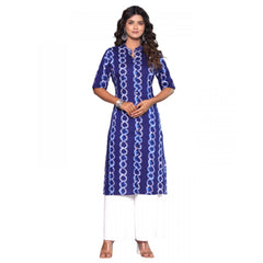 Generic Women's Casual Viscose Rayon 3-4th Sleeve Straight Kurti (Blue)