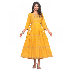 Generic Women's Casual Viscose Rayon 3-4th Sleeve Kurti (Yellow)