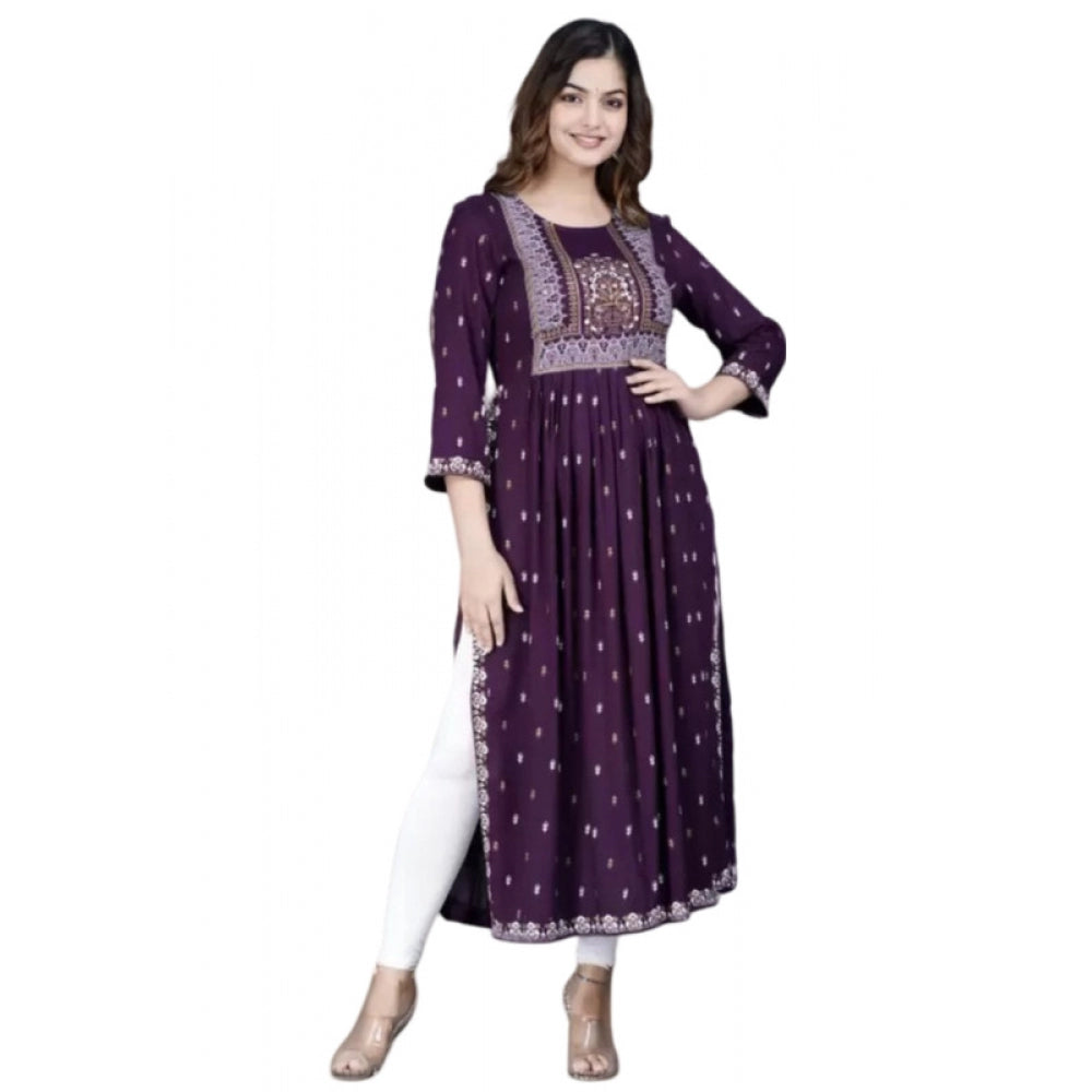 Generic Women's Casual Viscose Rayon 3-4th Sleeve Nayra Cut Kurti (Purple)