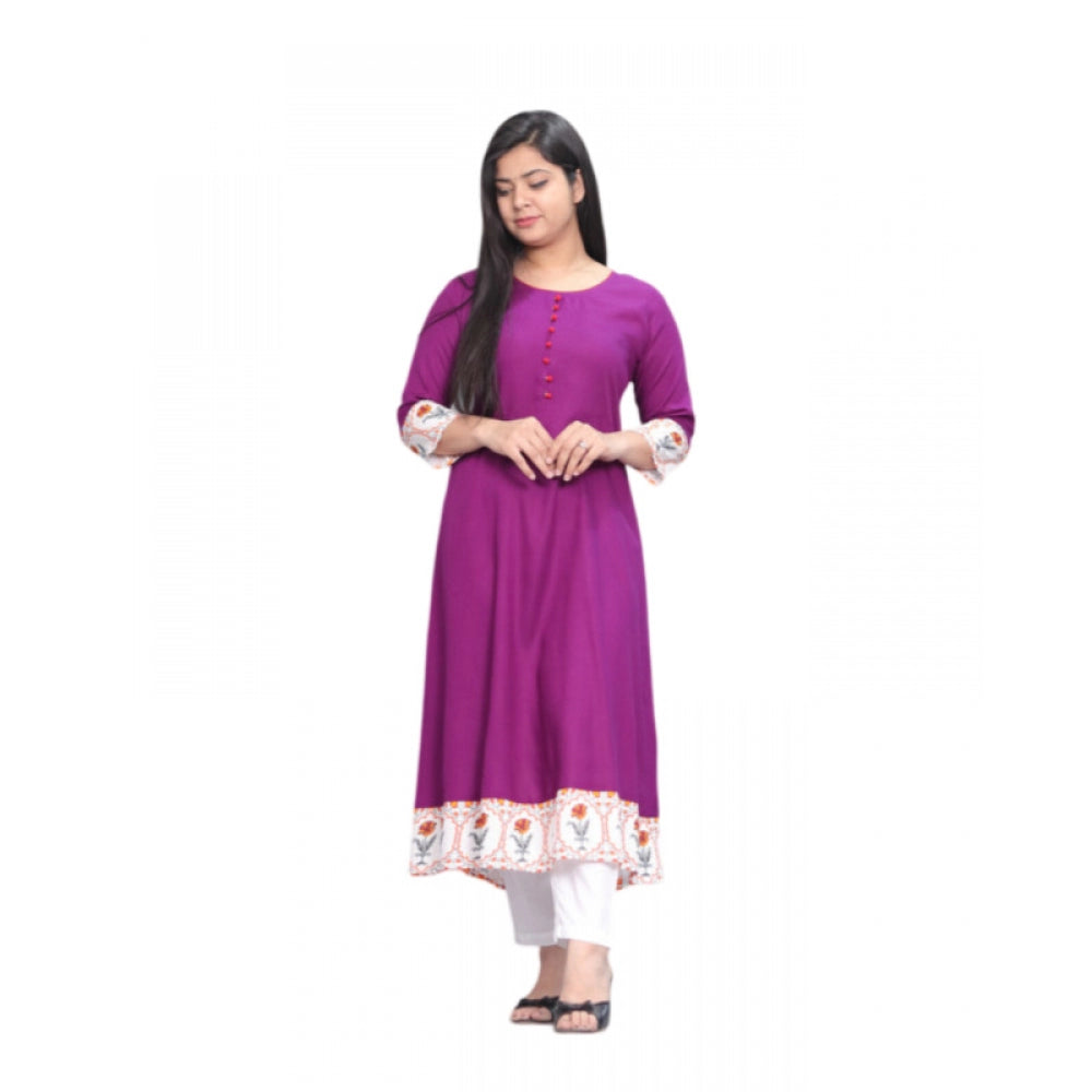 Generic Women's Casual Viscose Rayon 3-4th Sleeve Kurti (Purple)