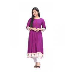 Generic Women's Casual Viscose Rayon 3-4th Sleeve Kurti (Purple)