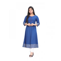 Generic Women's Casual Viscose Rayon 3-4th Sleeve Kurti (Indigo Blue)