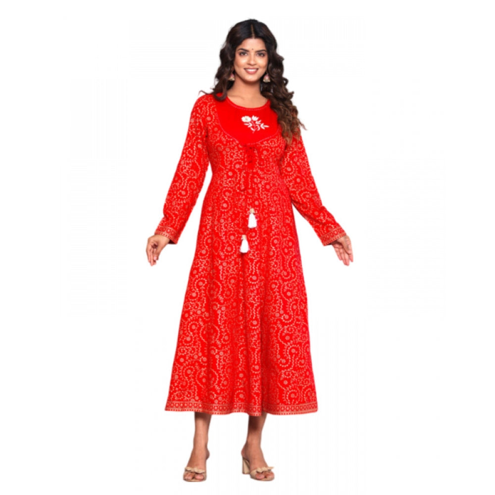 Generic Women's Casual Viscose Rayon 3-4th Sleeve A-line Gown (Red)