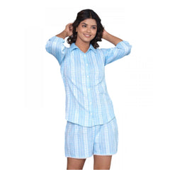 Generic Women's Casual Cotton Short Sleeve Short Night Suit Set (Aqua)