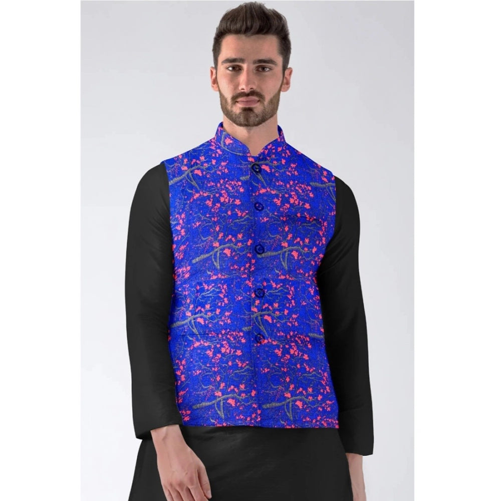 Generic Men's Jacquard Printed Full Sleeve Waistcoat (Blue)