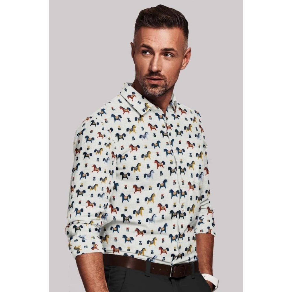 Generic Men's Cotton Blended Printed Full Sleeve Shirt (Multicolor)