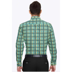 Generic Men's Cotton Blended Checked Full Sleeve Shirt (Green-Yellow)