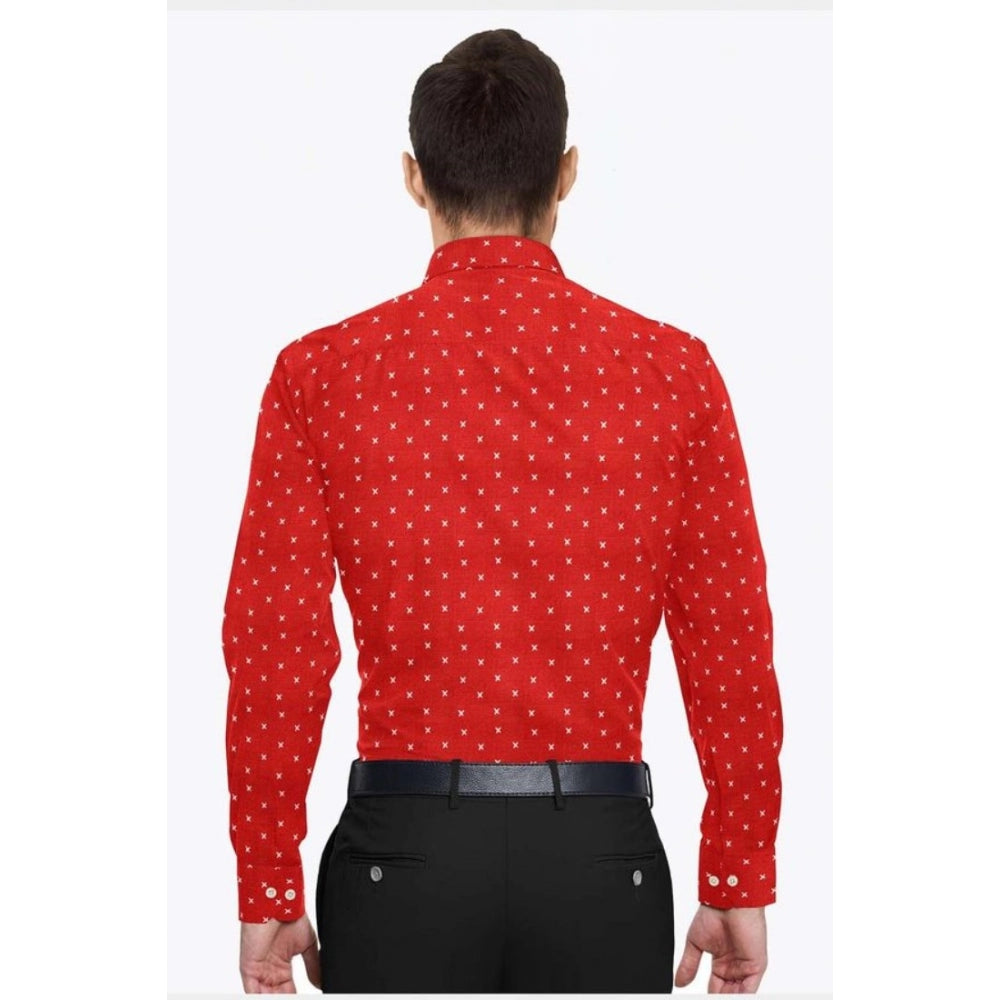 Generic Men's Cotton Blended Printed Full Sleeve Shirt (Red)